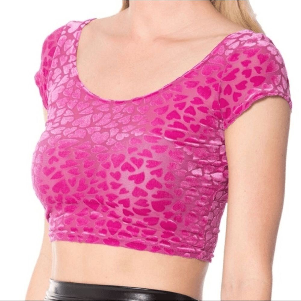 Blackmilk Pink Burned Velvet Sheer Heart Print Be Mine Crop Top Small